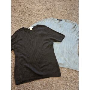 brooks brothers 100% silk short sleeve cable knit bundle 2 tops womens L